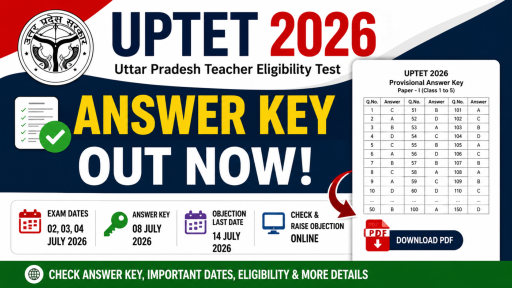 UPTET 2026 Answer Key released with PDF download, objection dates, and Uttar Pradesh Teacher Eligibility Test exam updates