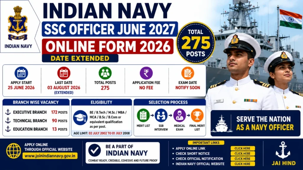 Indian Navy SSC Officer June 2027 Online Form 2026