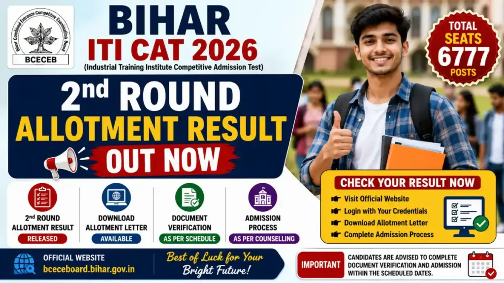 Bihar ITI CAT 2026 2nd Round Allotment Result 