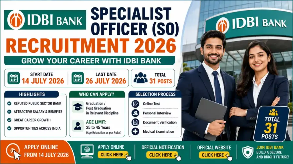 IDBI Bank Specialist Officer (SO) Recruitment 2026